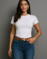 The Milan Women’s Leather Belt — Tan Elegance with Polished H-Shaped Gold Buckle